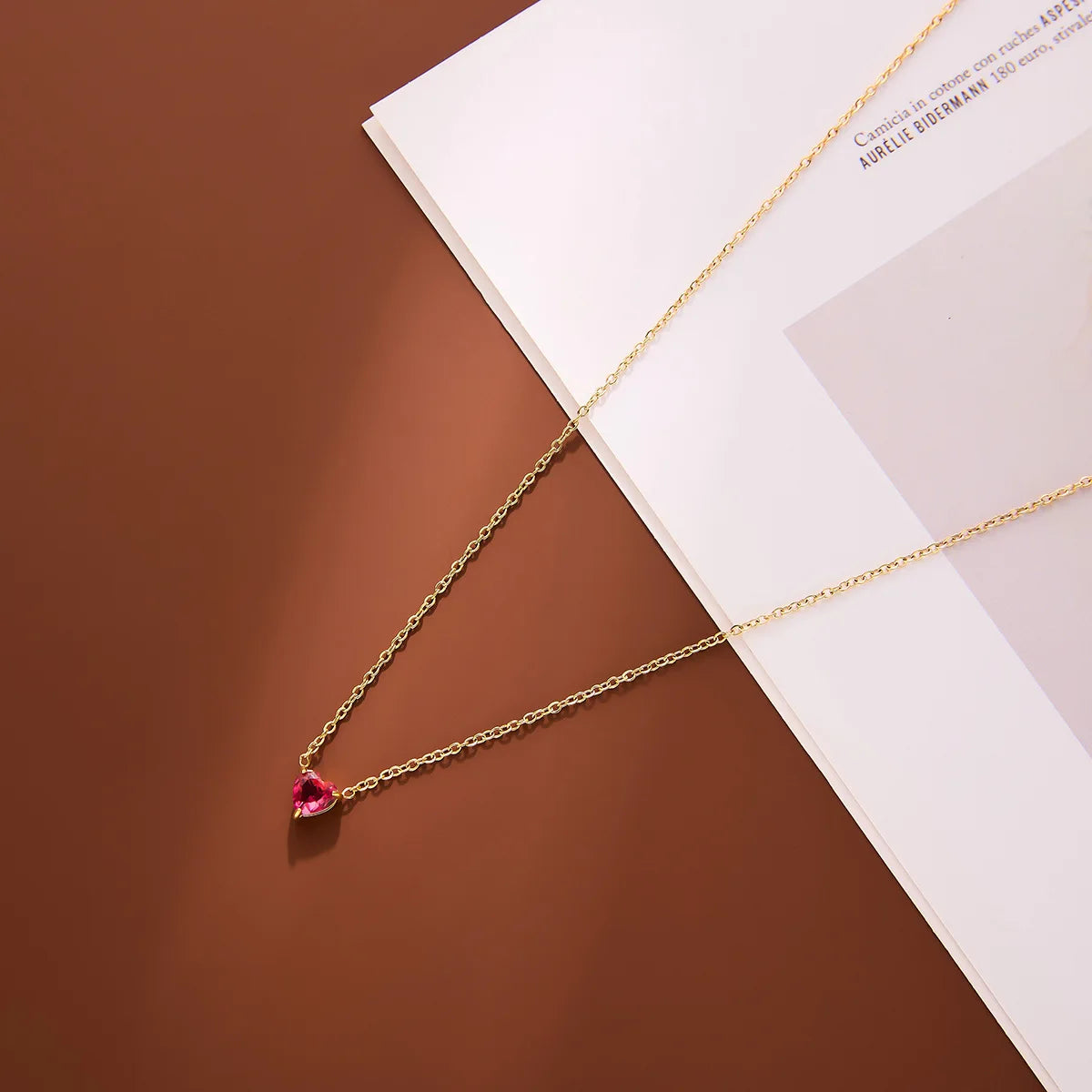 Cross-Border New Stainless Steel Love Zircon Birthstone Necklace 18K Heart-Shaped Link Chain with Twelve Birthstone Clavicle