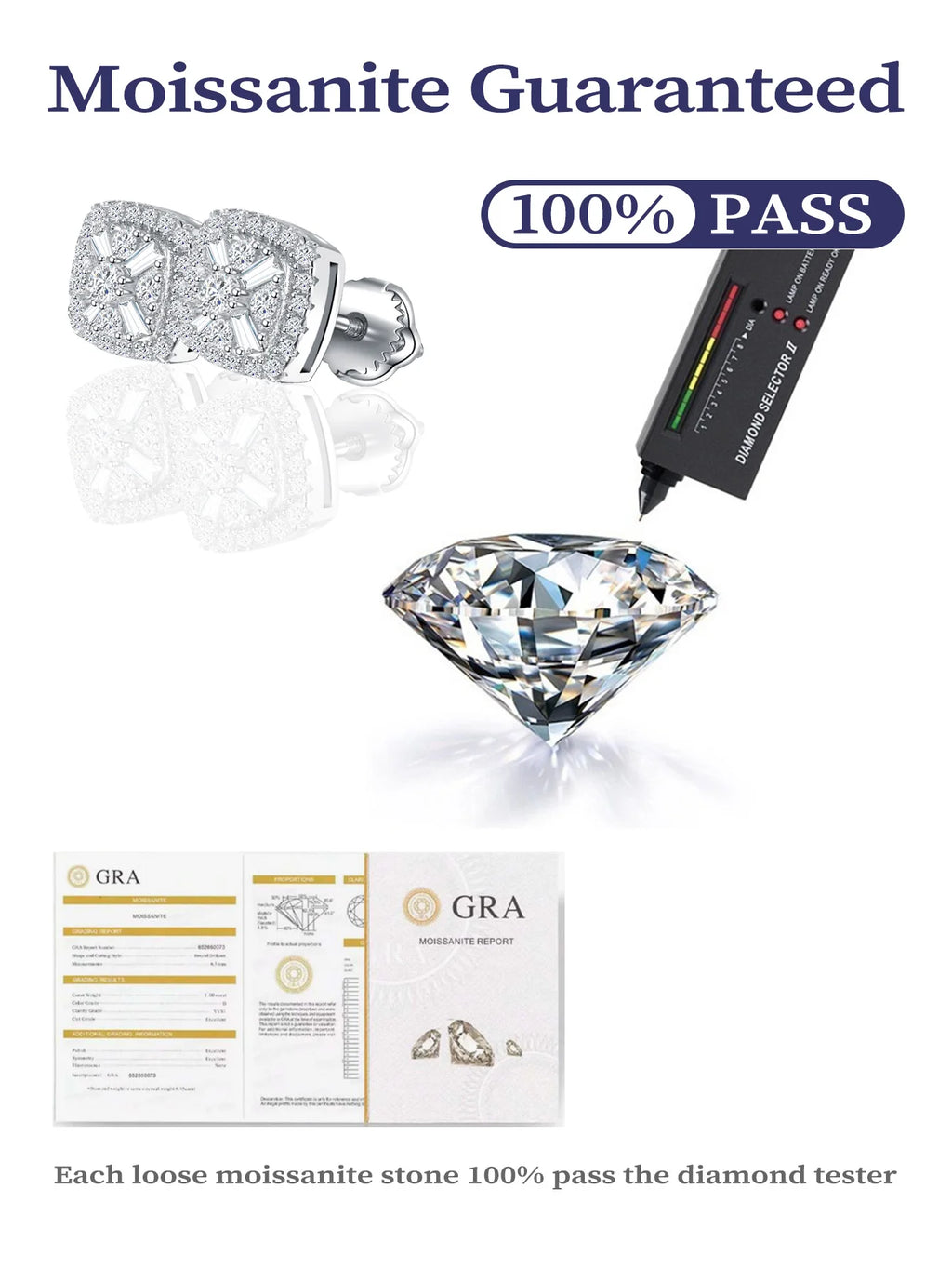 Guangzhou Luxury Lab Grown Diamond Ladies Earrings Rhodium S925 Sterling Silver VVS Moissanite Custom Women Stud Earrings