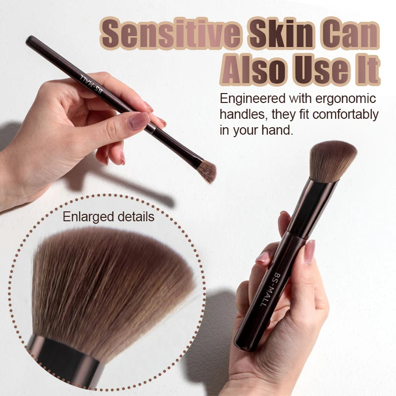 BS-MALL Aluminium Handle Makeup Brush Set Luxury Cosmetics Tools Custom Logo OEM Soft Synthetic Eyeshadow Foundation Brushes Set