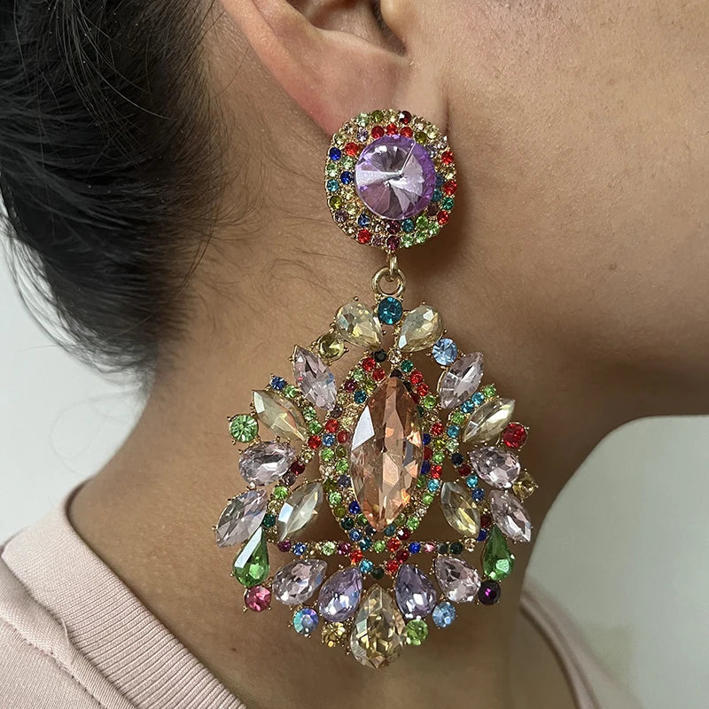 2027 New Arrival Fashion Jewelry Crystal Big Drop Dangle Earring for Women Luxury Wedding Bridal Maxi Crystal Statement Earrings