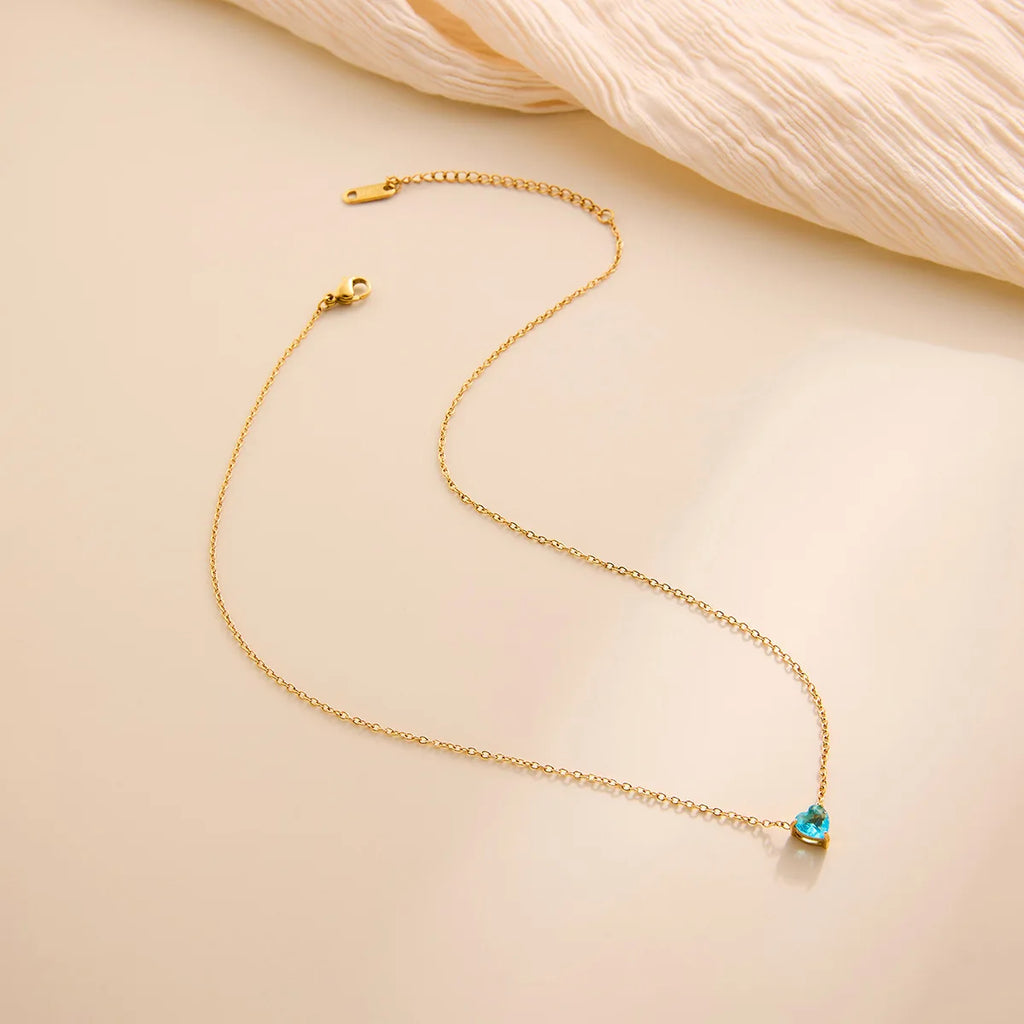 Cross-Border New Stainless Steel Love Zircon Birthstone Necklace 18K Heart-Shaped Link Chain with Twelve Birthstone Clavicle
