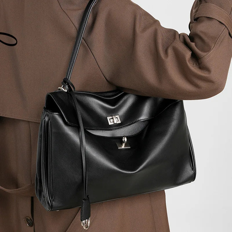 2026 New Hot Sale Genuine Leather Large Capacity Tote Bag Luxury Fashion Shoulder Crossbody Bag Premium Cowhide Women Handbag