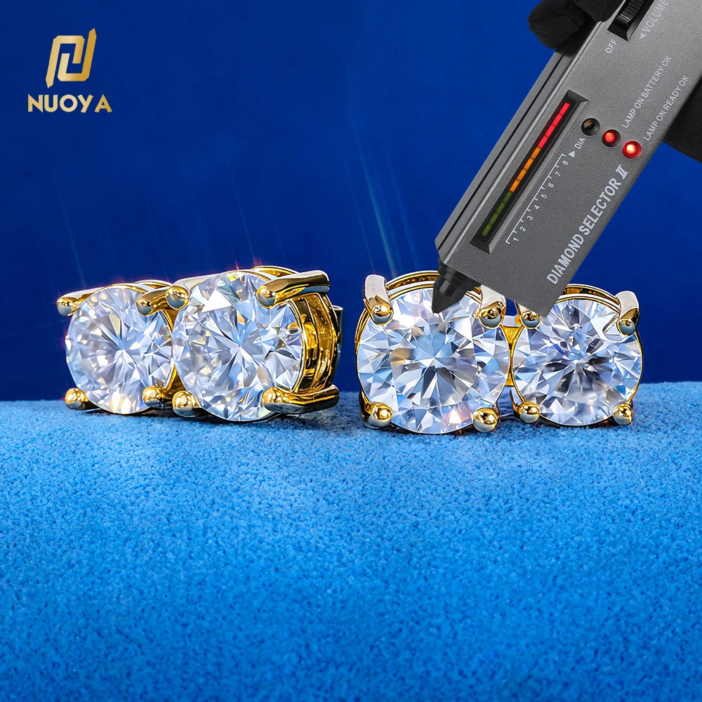 NUOYA Luxury Jewelry 4-Prong Round Moissanite Stud Earrings 925 Sterling Silver Diamond Earrings Gift for Women