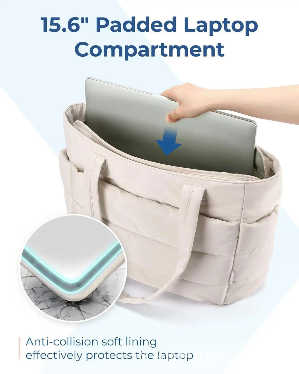 Puffy Tote Bag Women Waterproof Lightweight Shopping Beach Travel Bag with Zipper Soft Summer Handbag