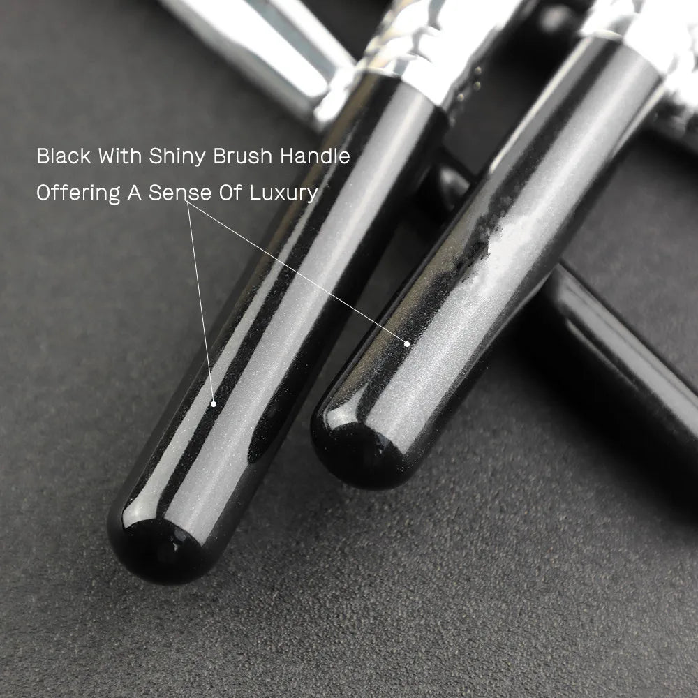 HMU Wholesale 15pcs Black and Silver Synthetic Hair Kabuki Vegan Custom Makeup Brush Private Label Make up Brush Set With Bag