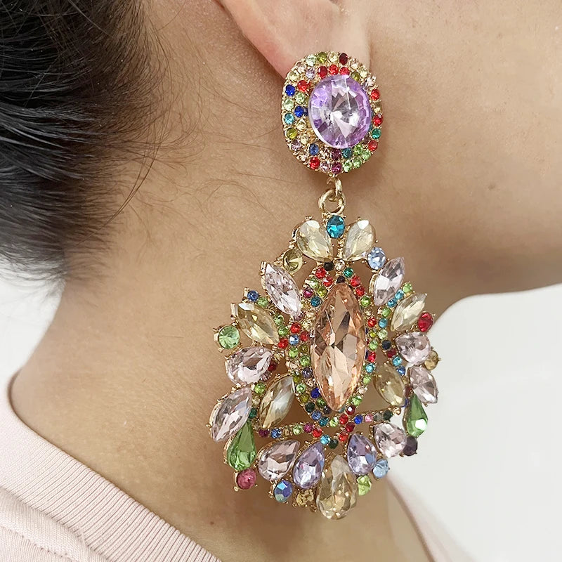 2027 New Arrival Fashion Jewelry Crystal Big Drop Dangle Earring for Women Luxury Wedding Bridal Maxi Crystal Statement Earrings
