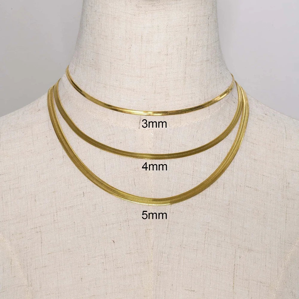 High End 18K PVD Gold Plated Herringbone Choker Necklace Snake  Stainless Steel Necklace