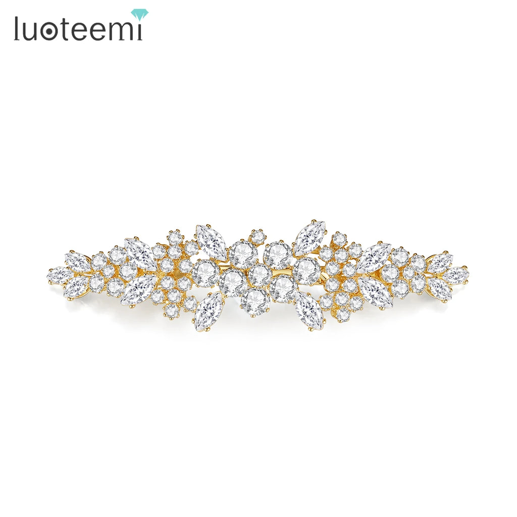 LUOTEEMI Factory Direct Sale Metal Clipper Fancy Bridal Wedding Girls Vintage Clip Wholesale Cubic Zirconia Hair French Pin