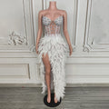 Novance Y4591 Fashion Dress for Women New Styles V-Neck White Club Dresses Sexy Women Clothing Party Dress With Feathers