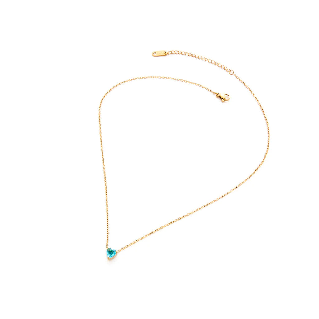 Cross-Border New Stainless Steel Love Zircon Birthstone Necklace 18K Heart-Shaped Link Chain with Twelve Birthstone Clavicle