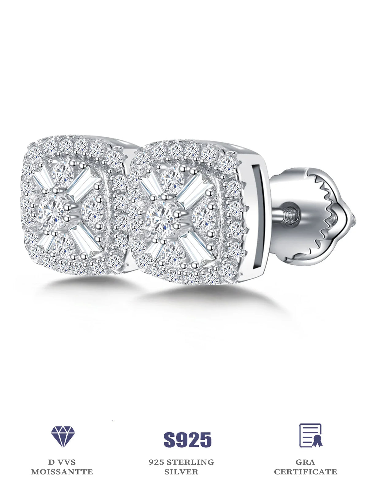 Guangzhou Luxury Lab Grown Diamond Ladies Earrings Rhodium S925 Sterling Silver VVS Moissanite Custom Women Stud Earrings