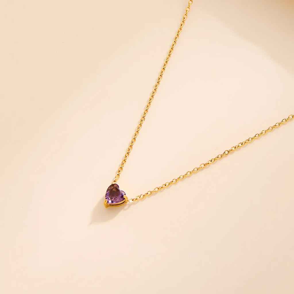 Cross-Border New Stainless Steel Love Zircon Birthstone Necklace 18K Heart-Shaped Link Chain with Twelve Birthstone Clavicle