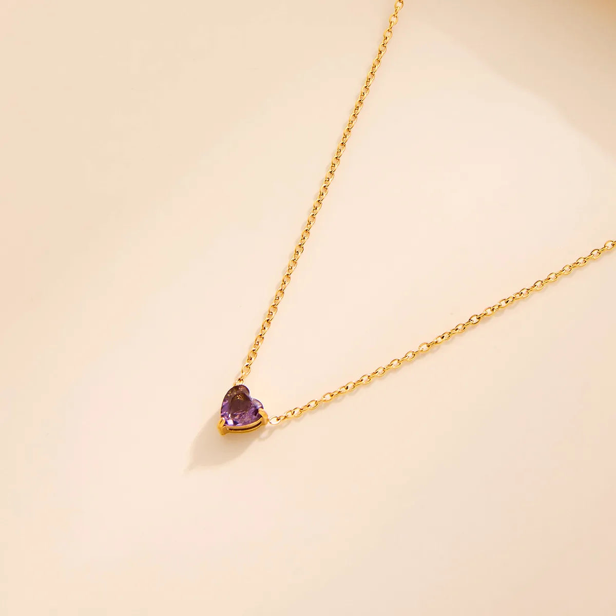 Cross-Border New Stainless Steel Love Zircon Birthstone Necklace 18K Heart-Shaped Link Chain with Twelve Birthstone Clavicle