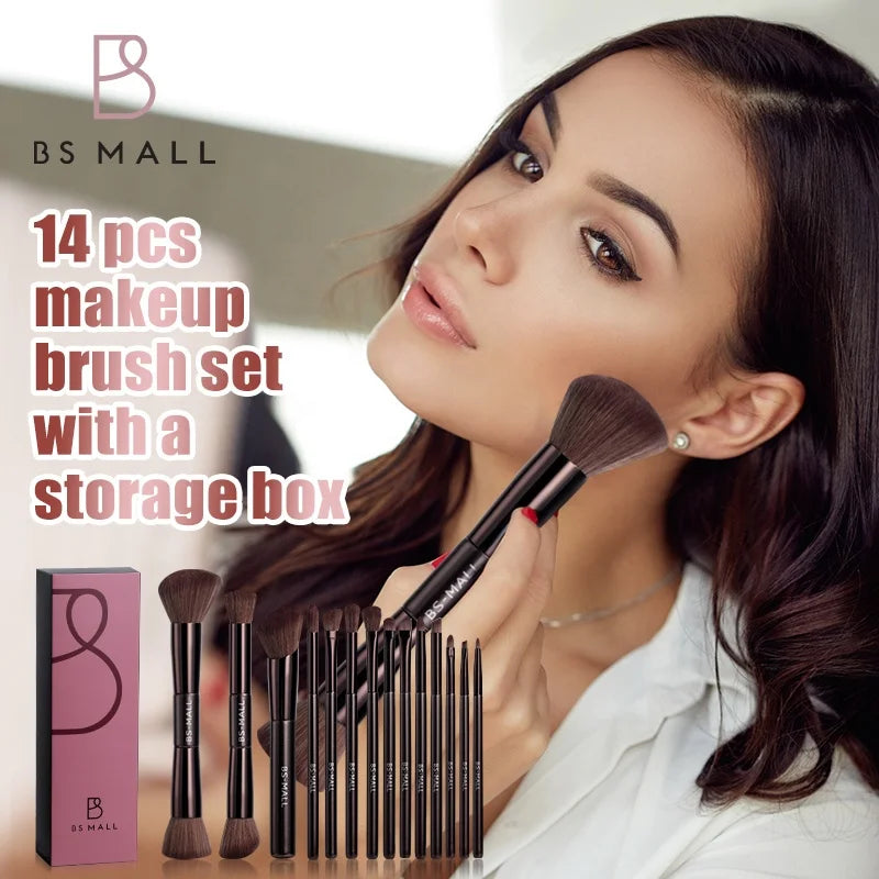 BS-MALL Aluminium Handle Makeup Brush Set Luxury Cosmetics Tools Custom Logo OEM Soft Synthetic Eyeshadow Foundation Brushes Set