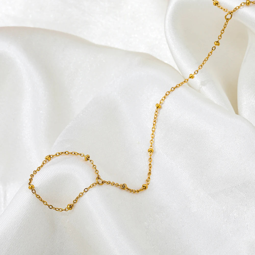 High-End Stainless Steel Bead Hand Chain Tassel Bracelet Ring Dainty Zirconia Fashion Style Jewelry for Women