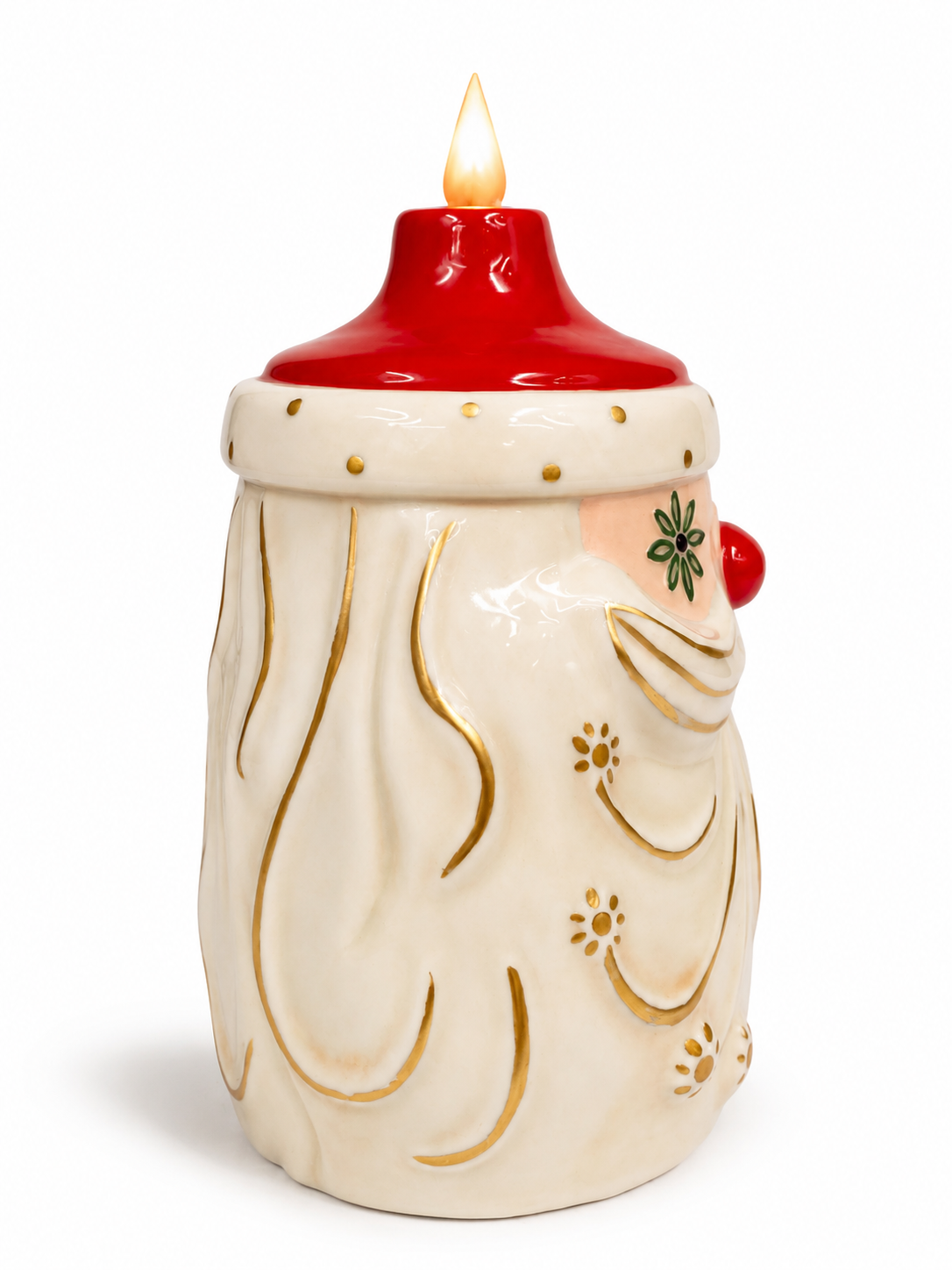 Starry Eyed Santa ceramic candle-lite, side view 2