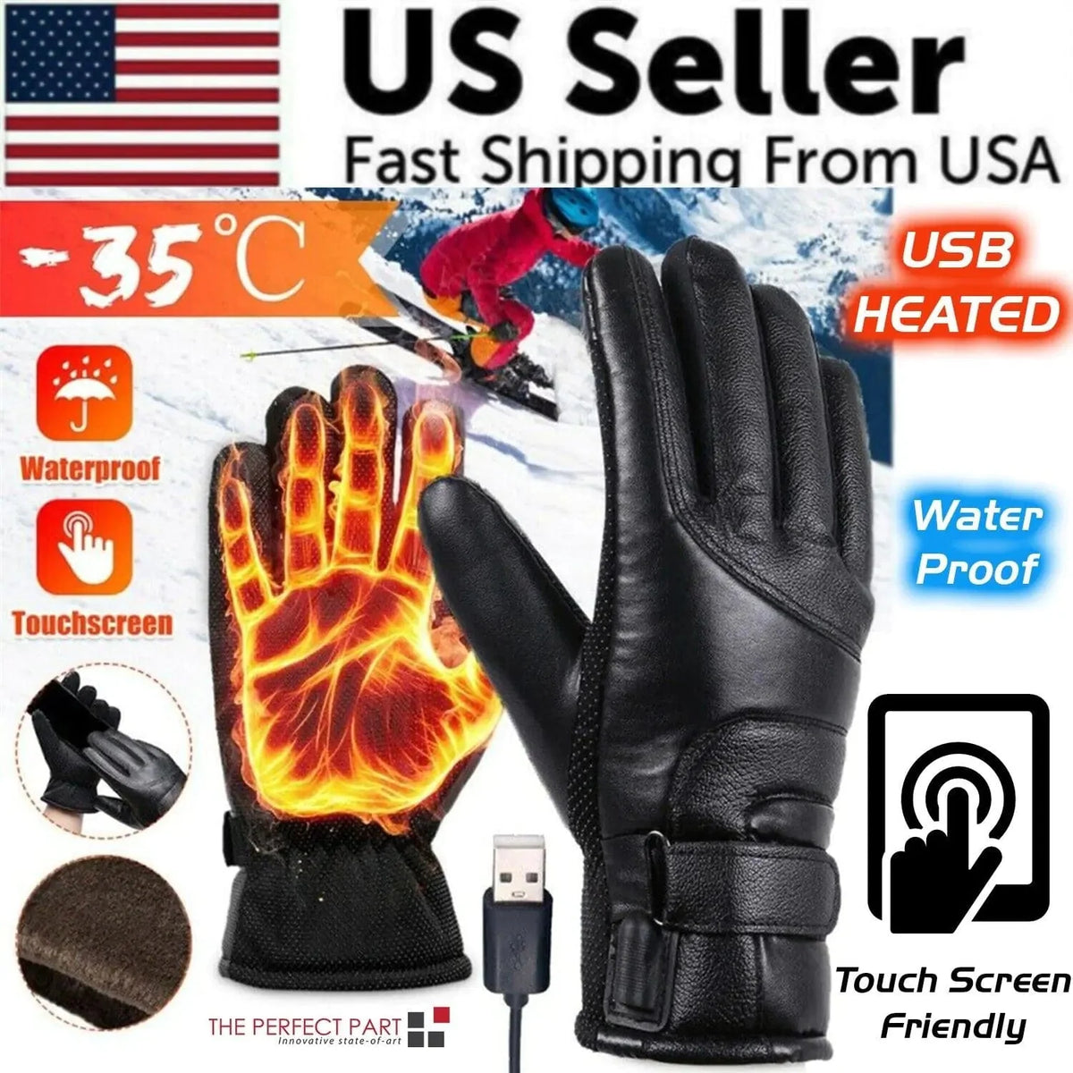 USB heated touchscreen gloves – view 1