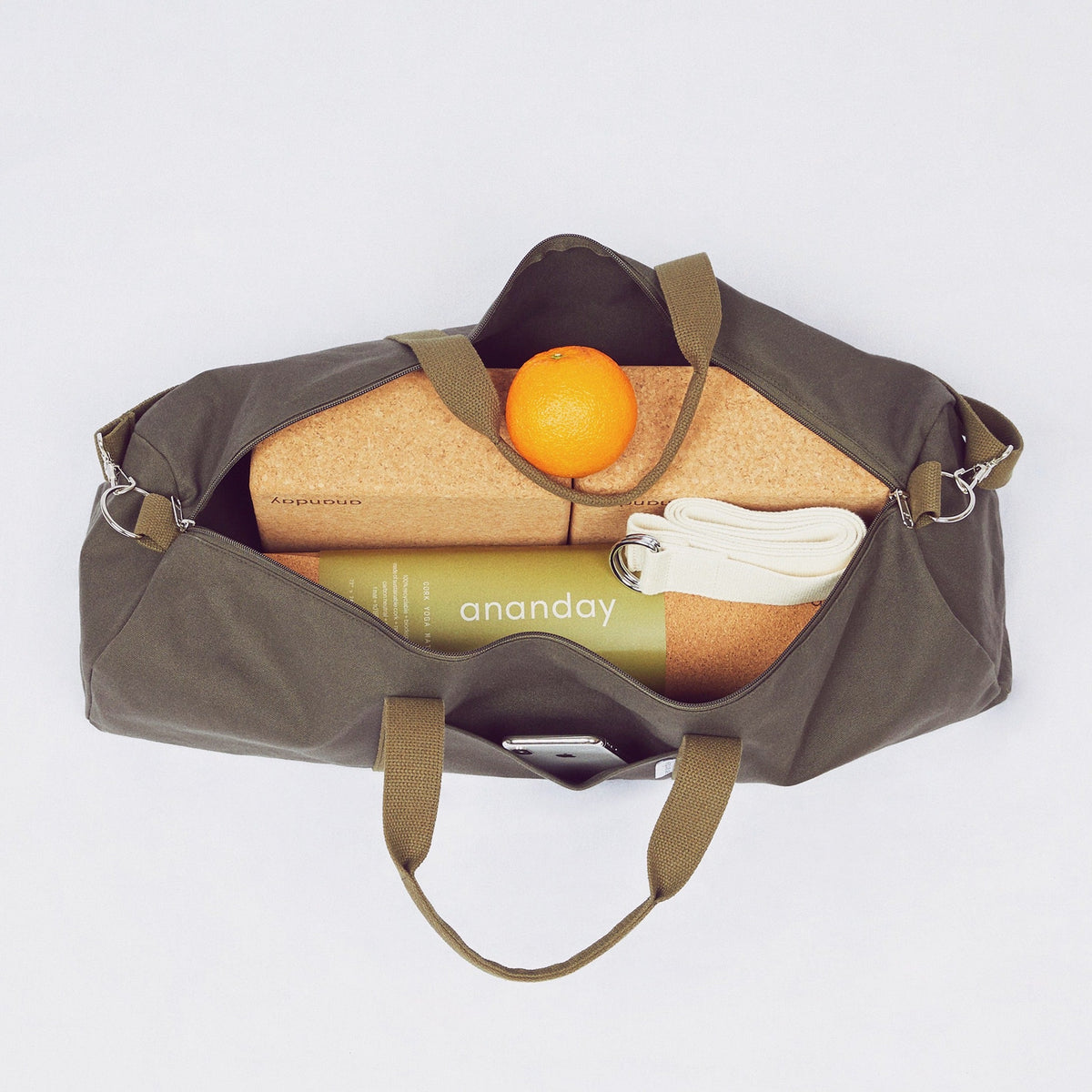 Ananday canvas yoga mat bag, with yoga studio set