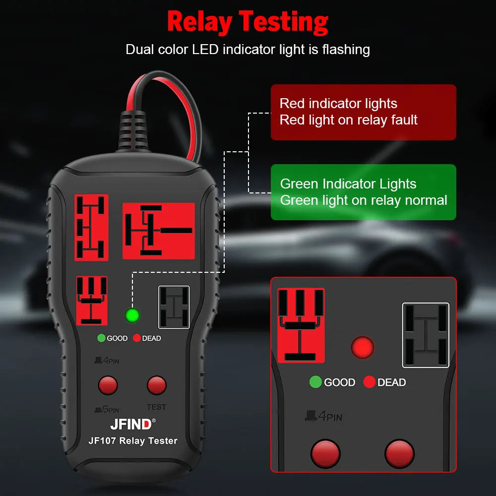 JFIND JF107 Car Relay Tester, 12V–24V, for 4 and 5 Pin Relays