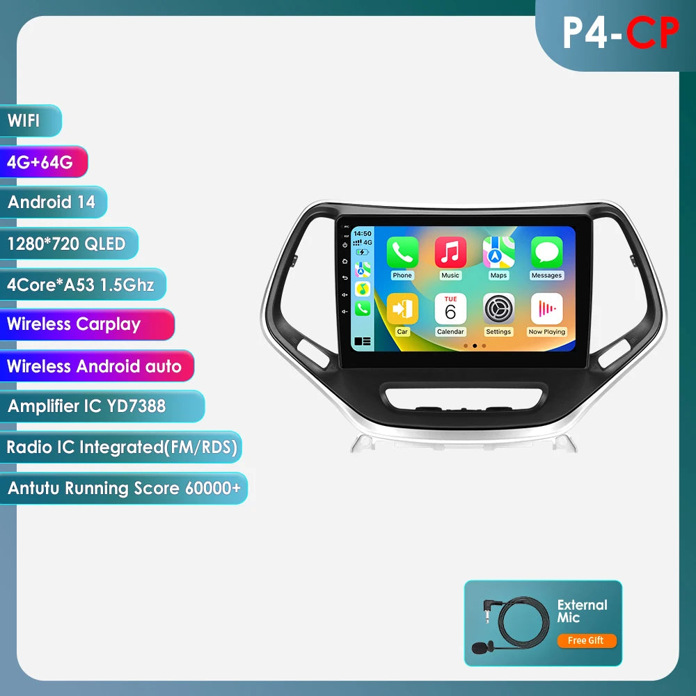Android 15 Car Radio for Jeep Cherokee KL (2013–2018) with CarPlay, GPS and 4G