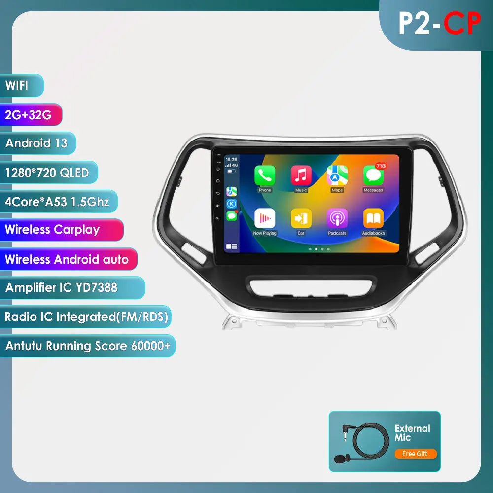 Android 15 Car Radio for Jeep Cherokee KL (2013–2018) with CarPlay, GPS and 4G