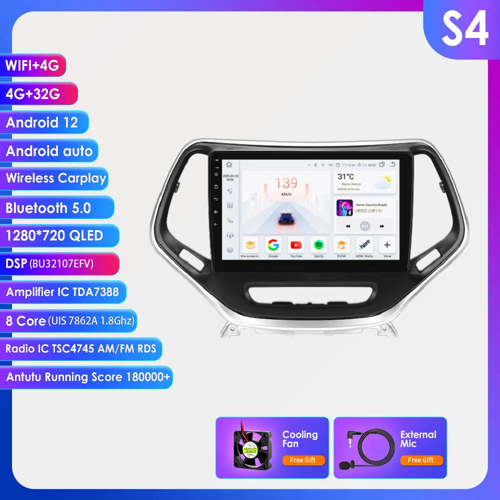 Android 15 Car Radio for Jeep Cherokee KL (2013–2018) with CarPlay, GPS and 4G