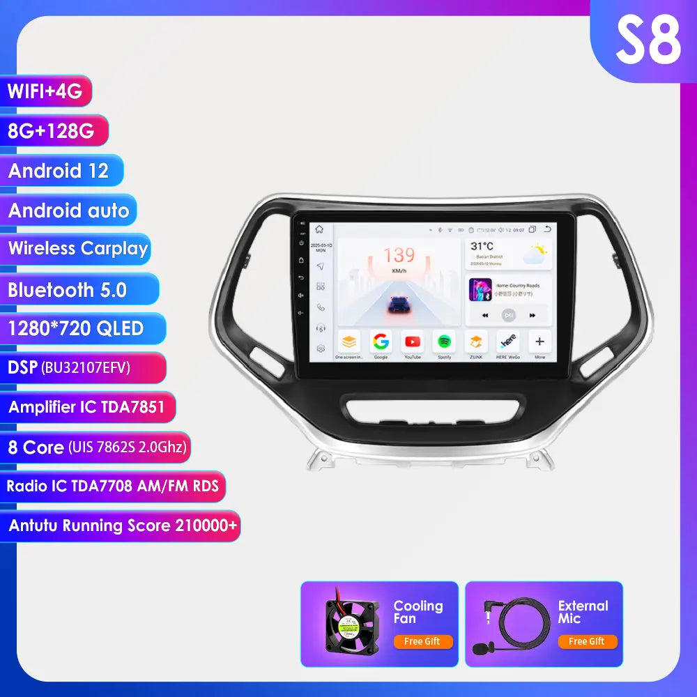 Android 15 Car Radio for Jeep Cherokee KL (2013–2018) with CarPlay, GPS and 4G