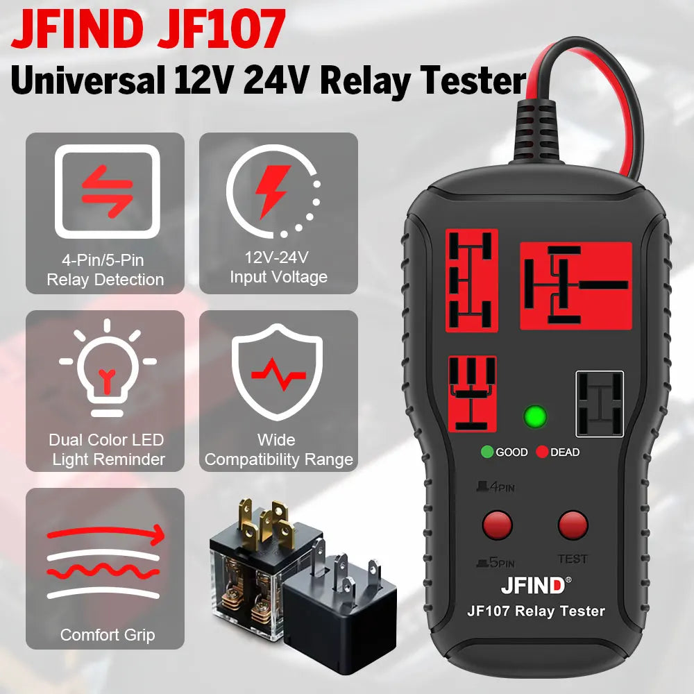 JFIND JF107 Car Relay Tester, 12V–24V, for 4 and 5 Pin Relays