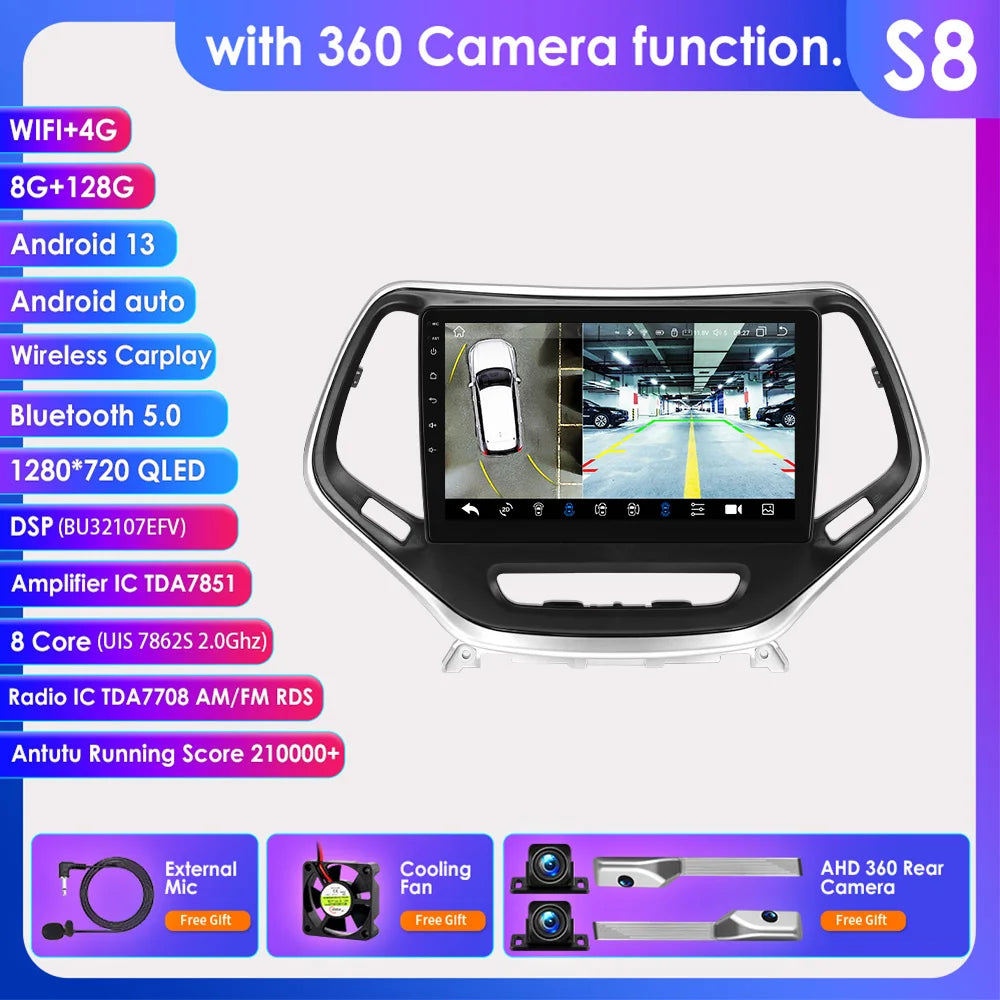 Android 15 Car Radio for Jeep Cherokee KL (2013–2018) with CarPlay, GPS and 4G