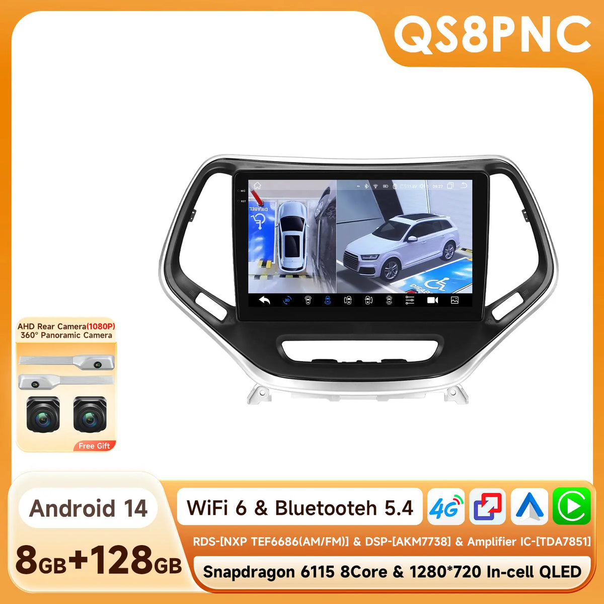 Android 15 Car Radio for Jeep Cherokee KL (2013–2018) with CarPlay, GPS and 4G