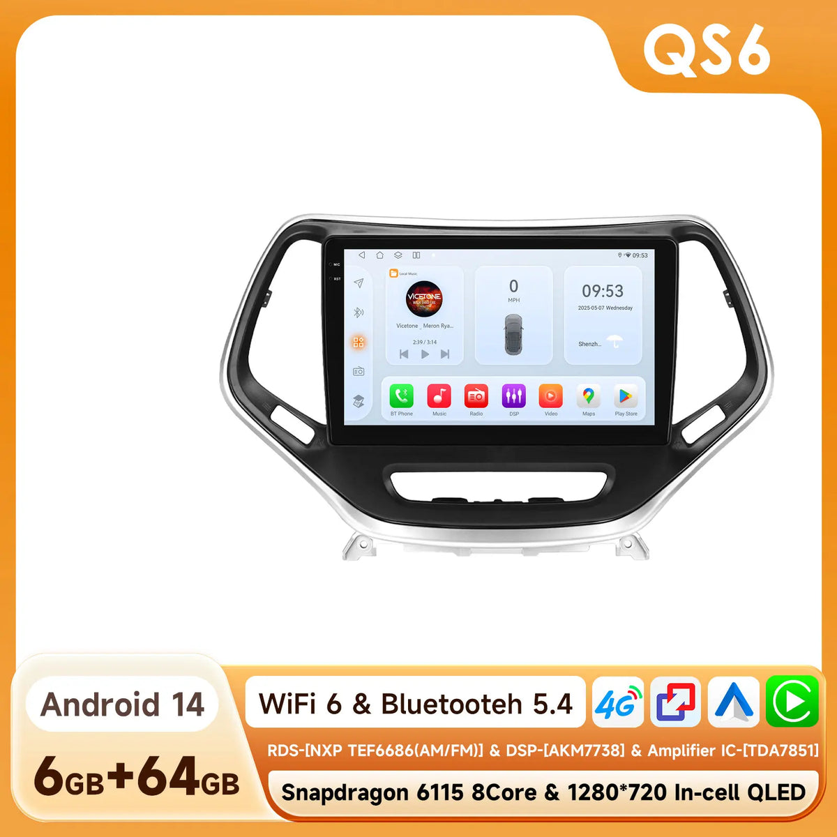 Android 15 Car Radio for Jeep Cherokee KL (2013–2018) with CarPlay, GPS and 4G