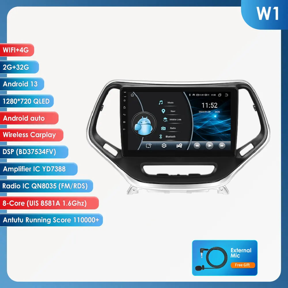 Android 15 Car Radio for Jeep Cherokee KL (2013–2018) with CarPlay, GPS and 4G