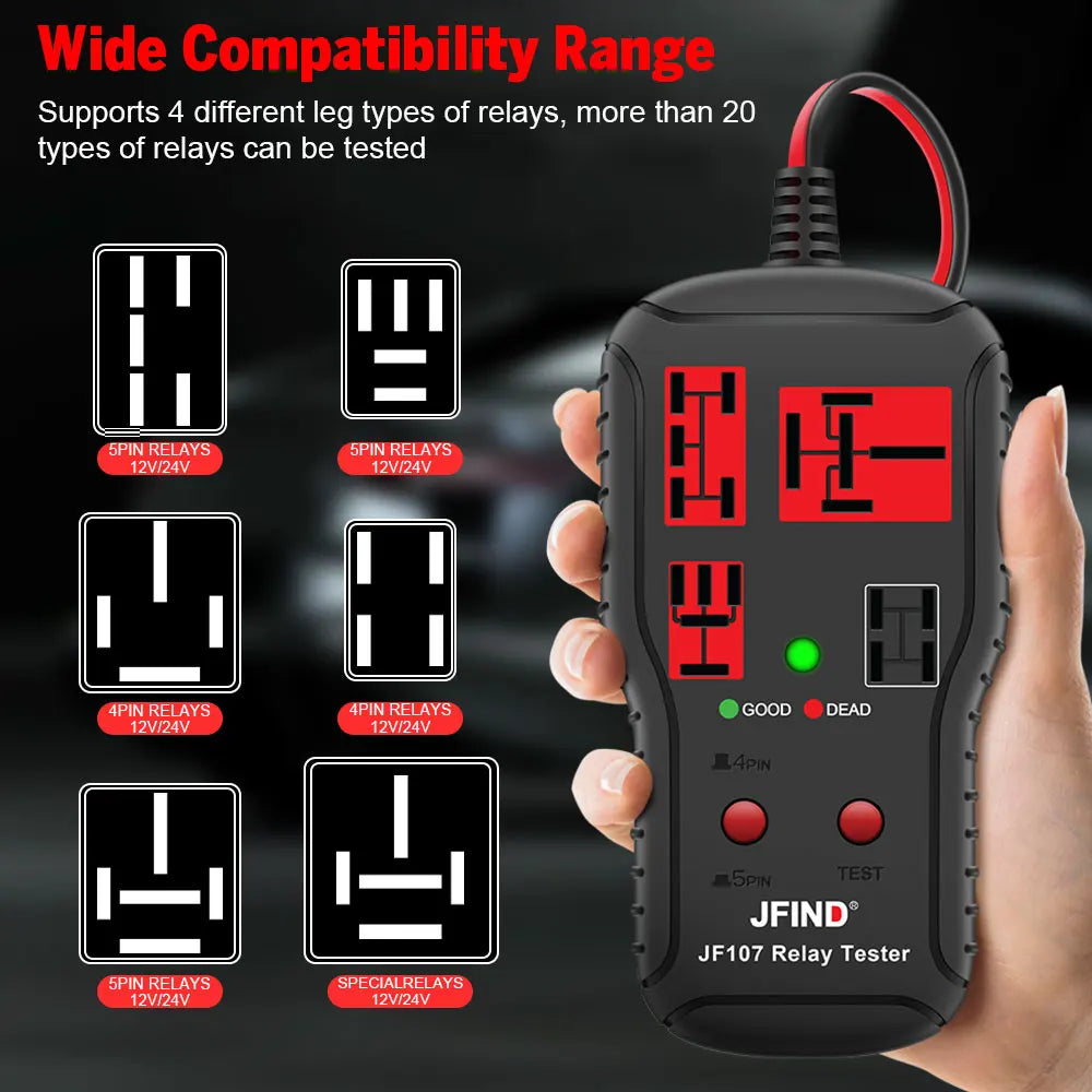 JFIND JF107 Car Relay Tester, 12V–24V, for 4 and 5 Pin Relays
