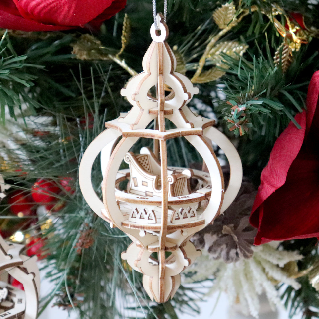 Happy Holidays DIY wooden Christmas bauble set, sleigh bauble