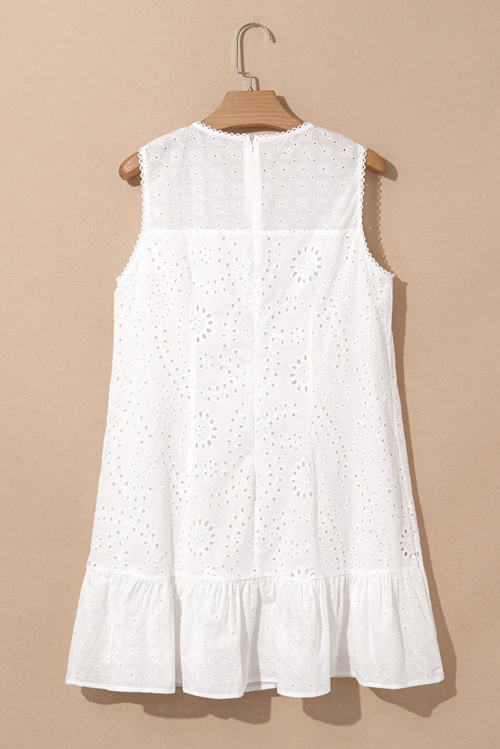 White Floral Eyelet Embroidered Sleeveless Cotton Shift Dress