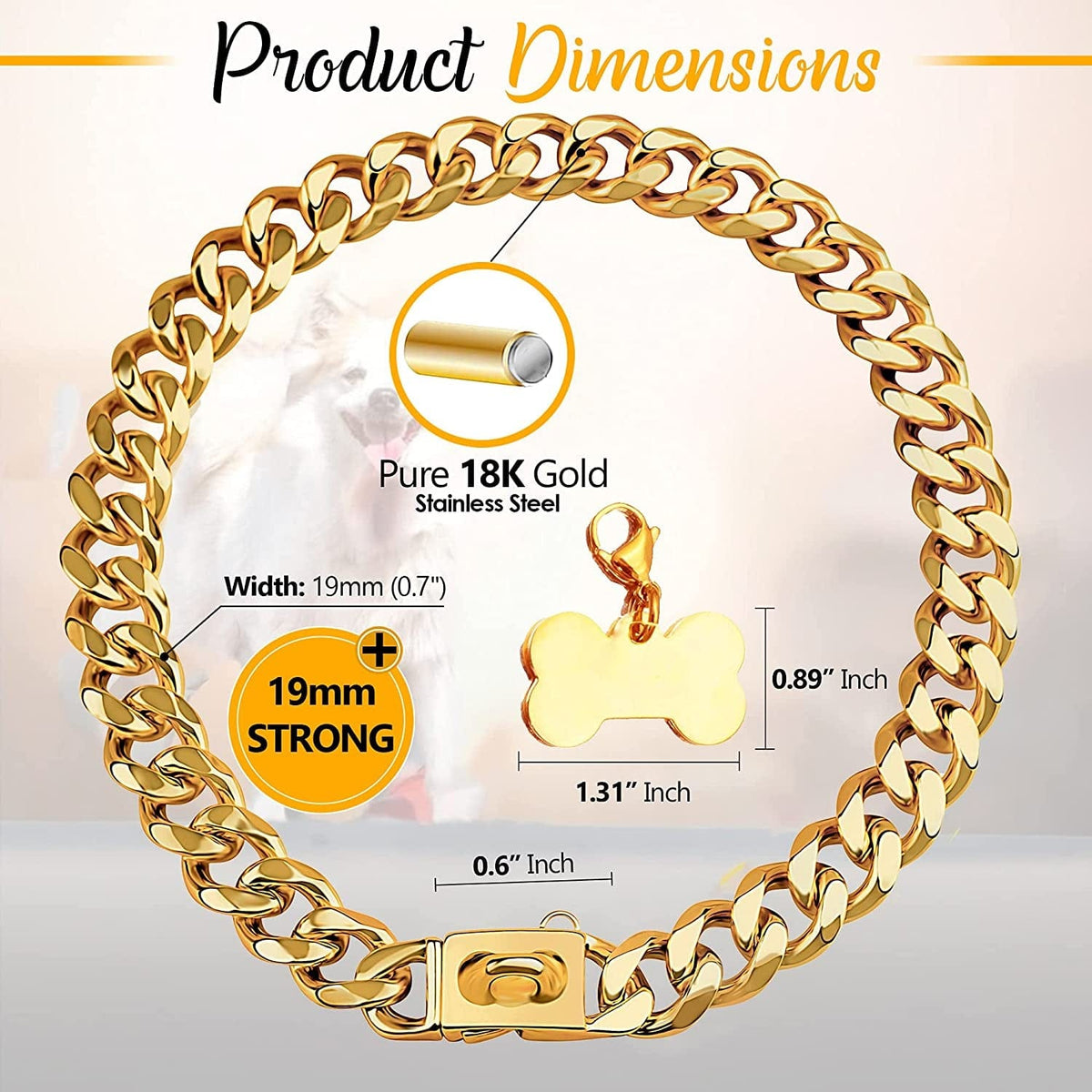 Heavy-duty gold Cuban dog collar – view 5