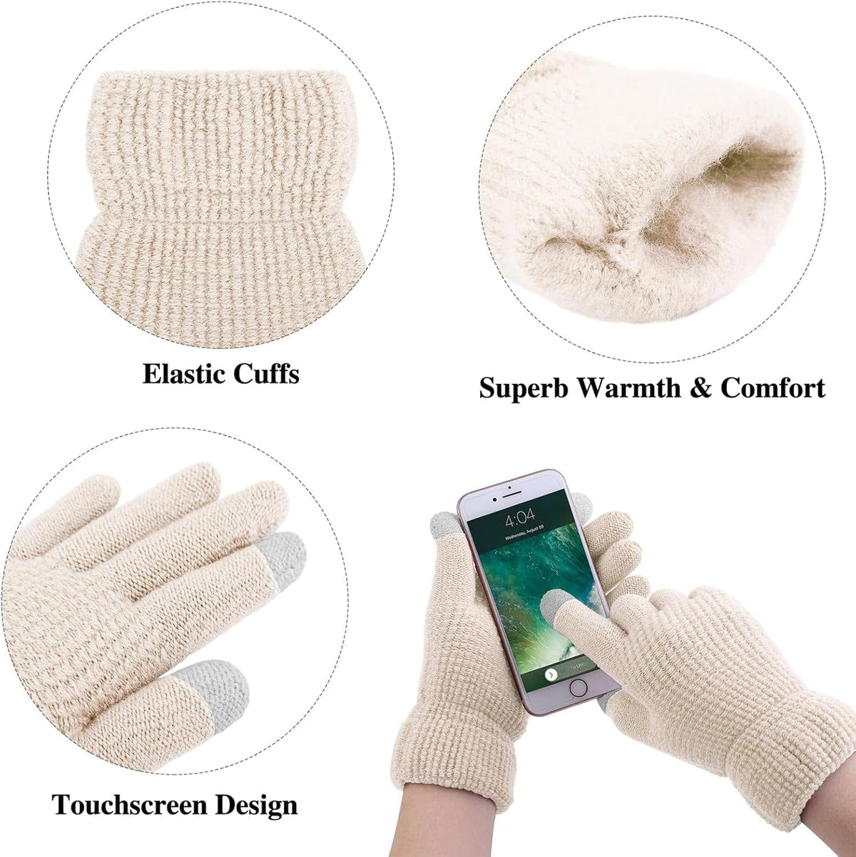 Pom-pom beanie, loop scarf and gloves set – view 4