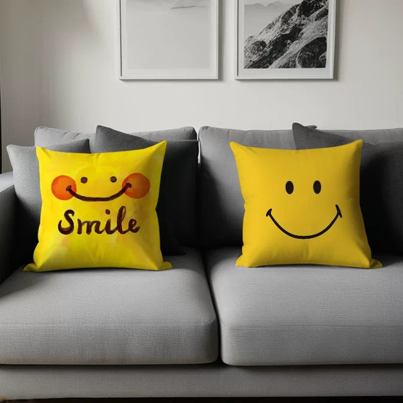 Cute Smiling Face Double-Sided Plush Throw Pillow Cover with Insert