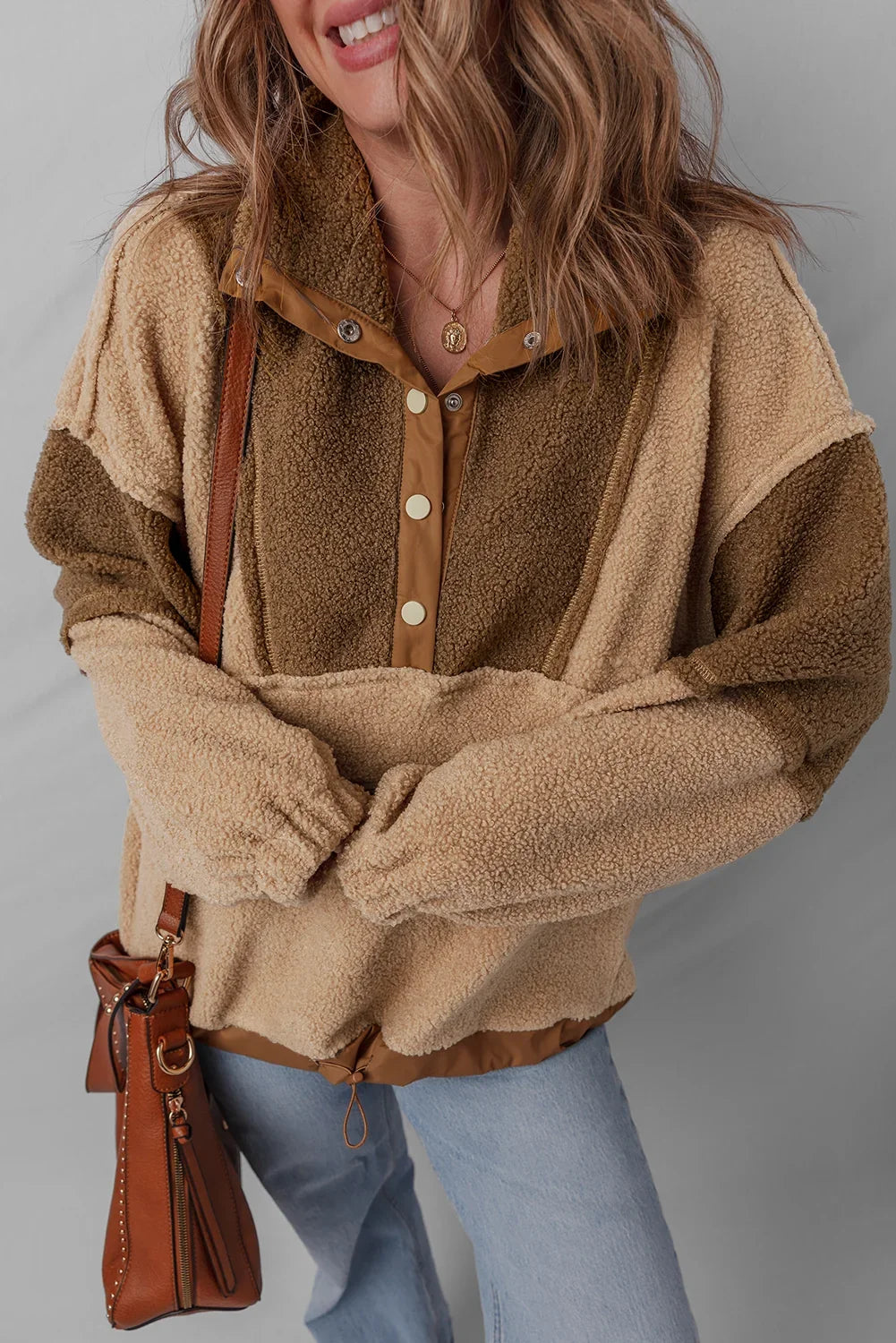 Color block sherpa half-button sweatshirt – view 7