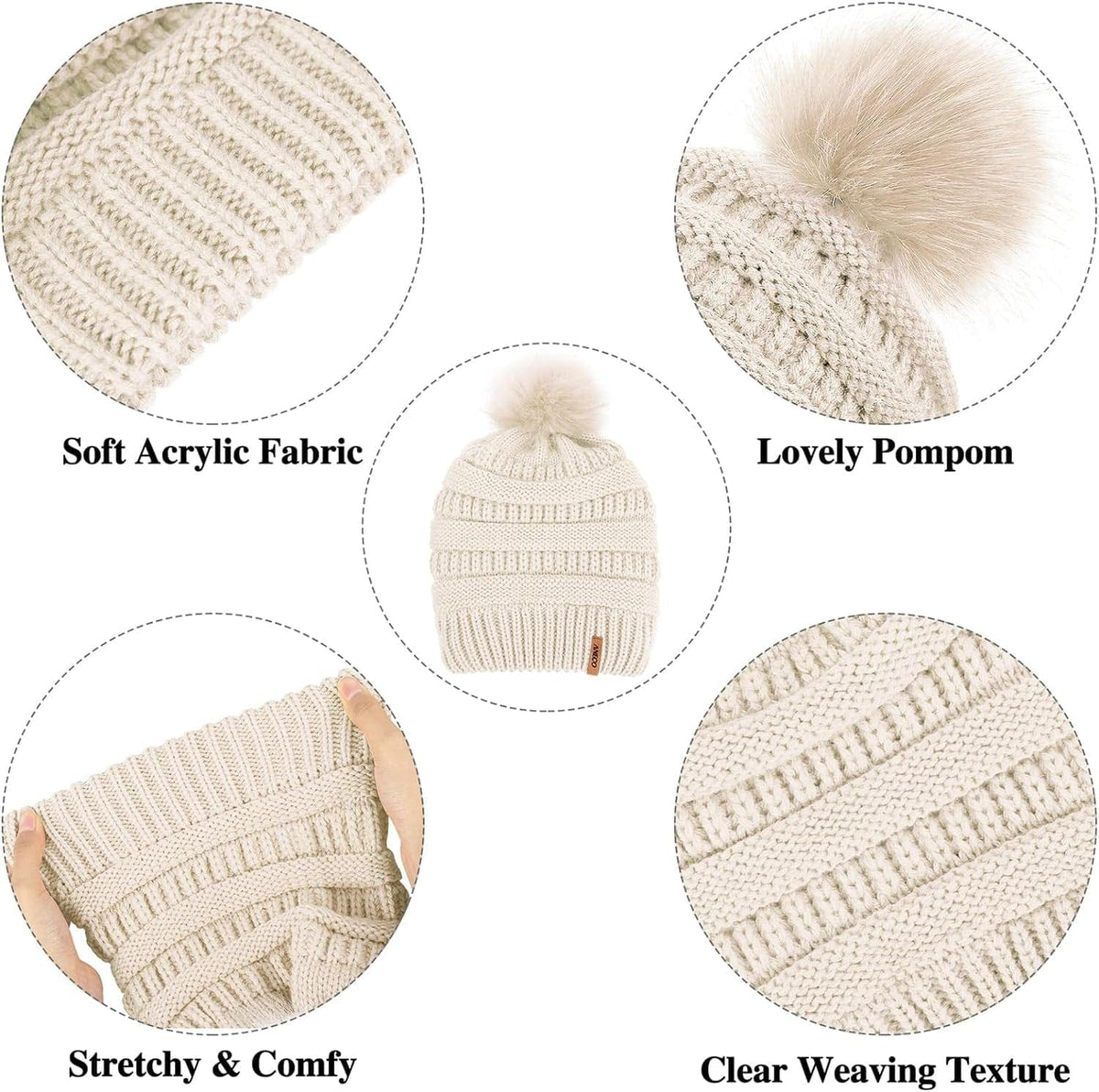 Pom-pom beanie, loop scarf and gloves set – view 3