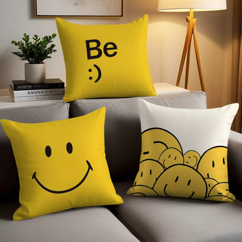 Cute Smiling Face Double-Sided Plush Throw Pillow Cover with Insert