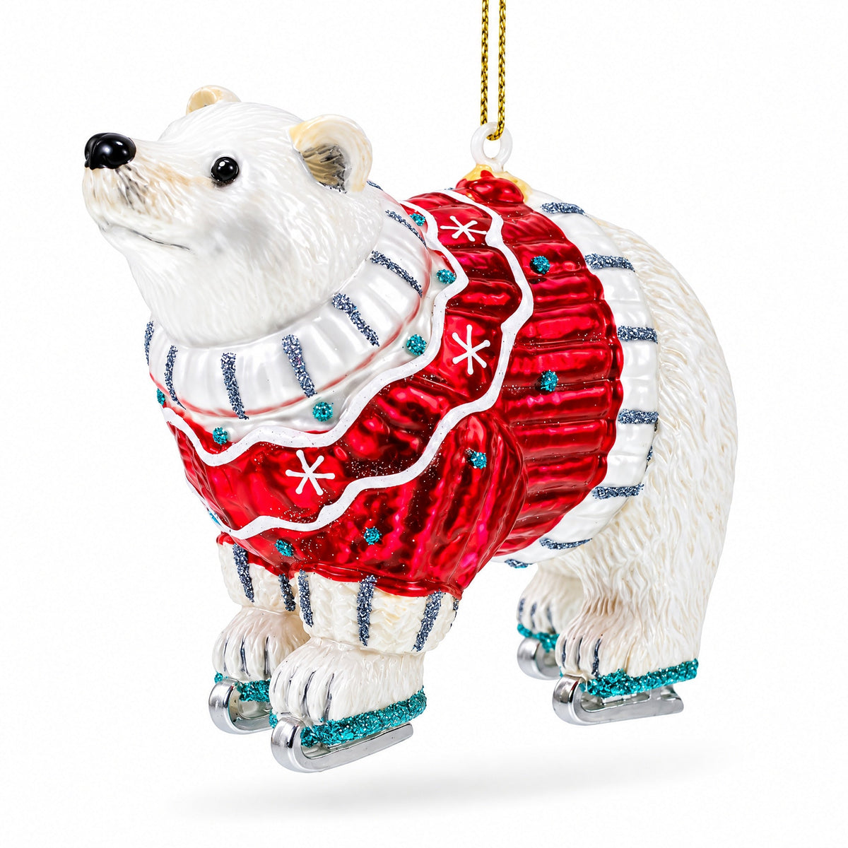 Polar bear in festive sweater glass Christmas ornament, gallery image 2