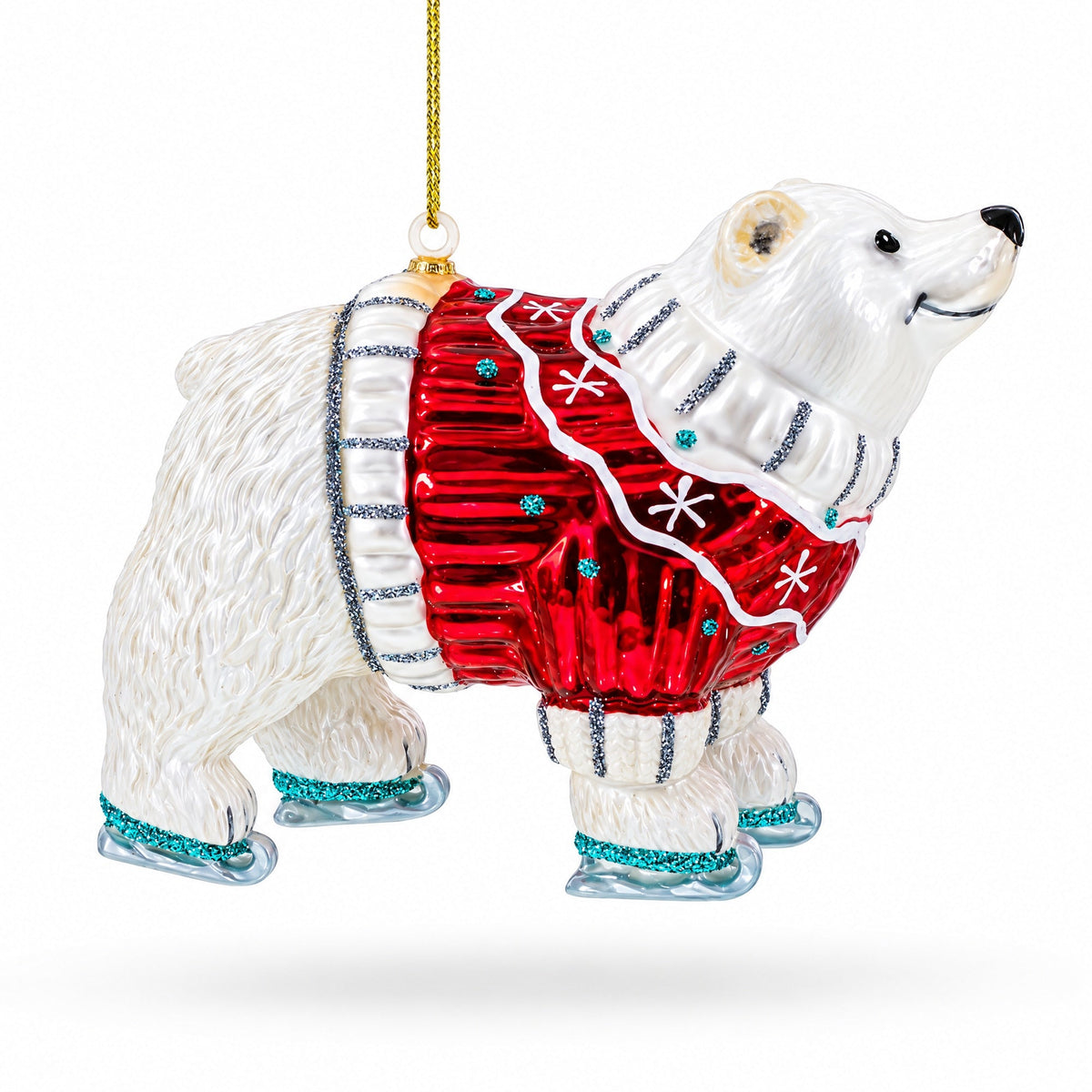 Polar bear in festive sweater glass Christmas ornament
