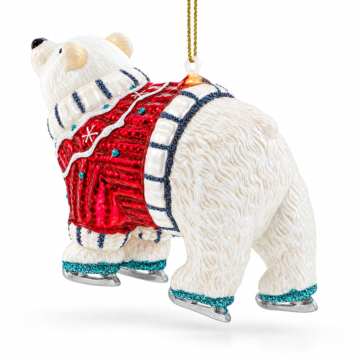 Polar bear in festive sweater glass Christmas ornament, gallery image 3