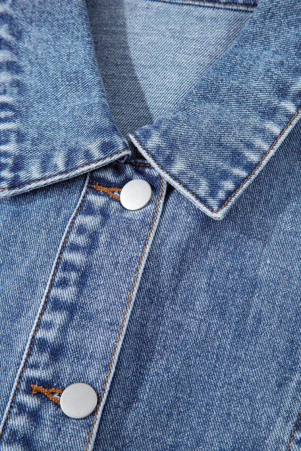 Acid Wash Button-Up Denim Vest with Elastic Hem