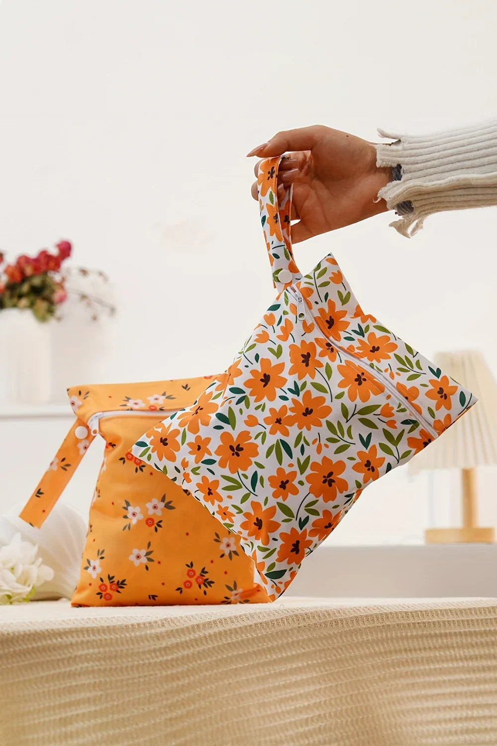 2-Piece Floral Canvas Zip Organizer Bag Set