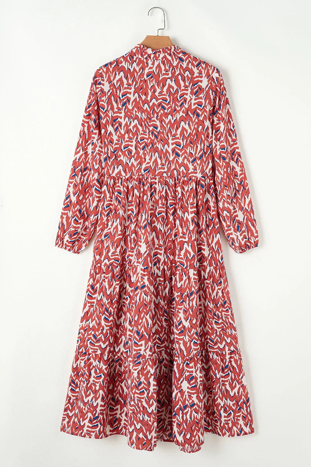 Orange Abstract Print Pleated High Waist Midi Dress