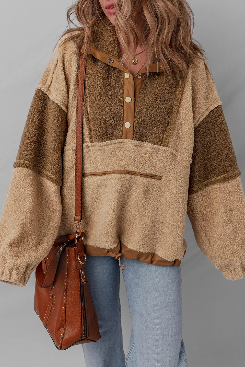 Color block sherpa half-button sweatshirt – view 4