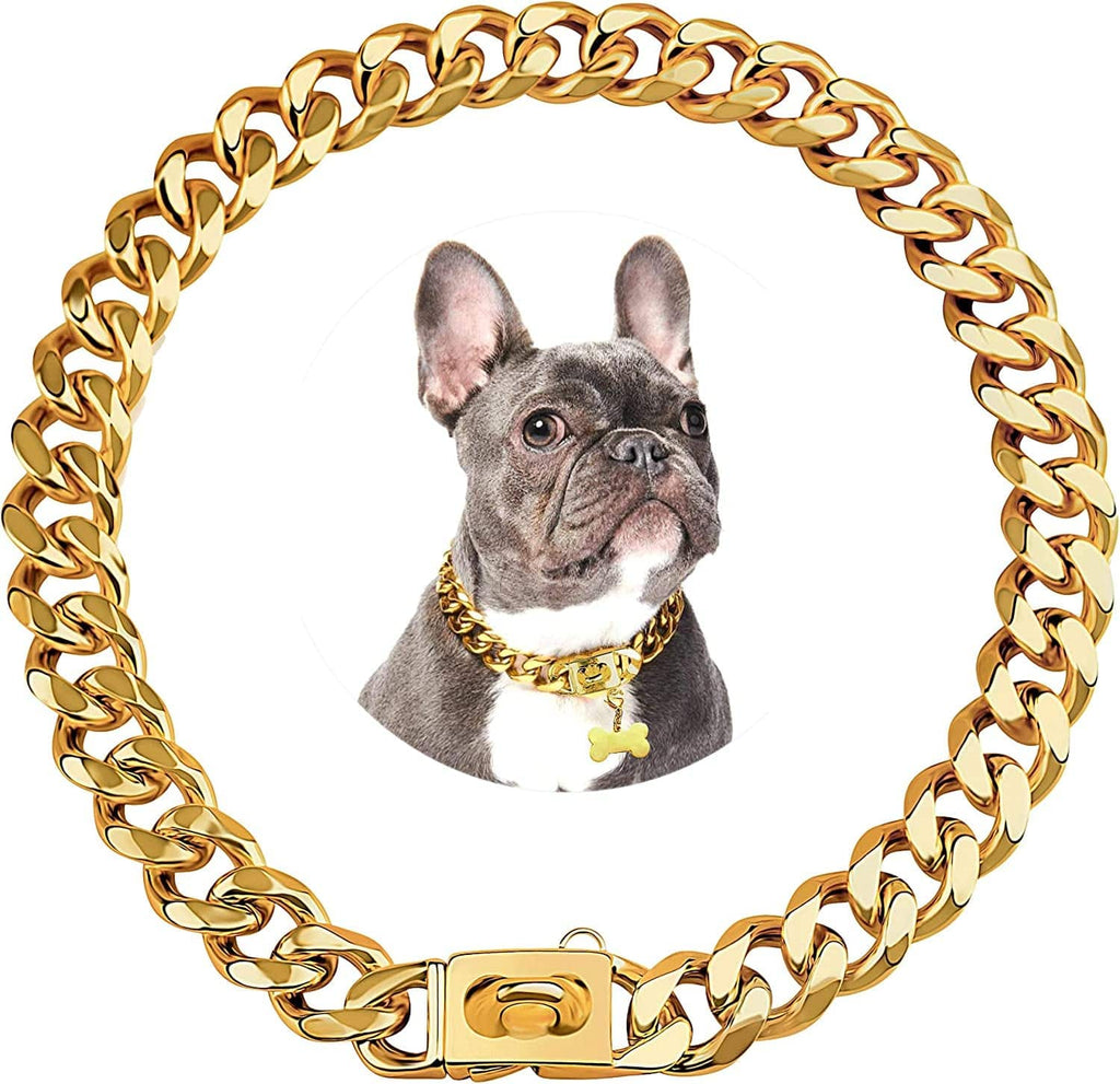 Heavy-duty gold Cuban dog collar – view 1