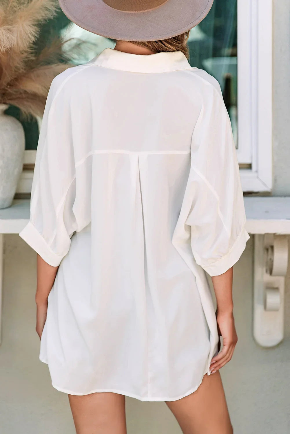 White Puff Sleeve Oversized Button-Up Shirt